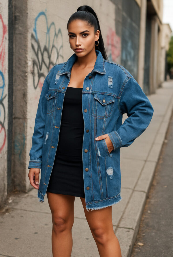 Jeans Jacket Μακρύ με Ξέφτια