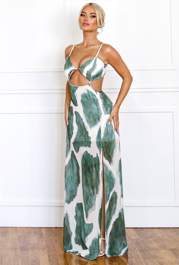 Maxi Καλοκαιρινό Φόρεμα με Animal Print & Άνοιγμα
