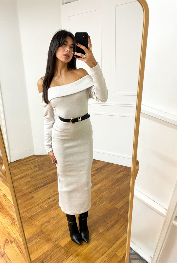 Off-Shoulder Φόρεμα Angoreta Μπεζ